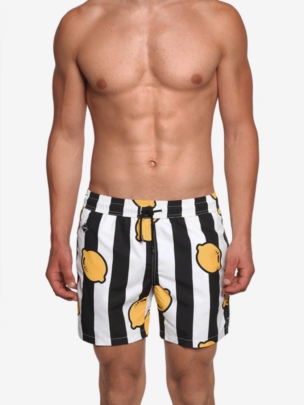 Nikben Limoncello Striped Swim Shorts/Trunks Beach Pool Vacay SZ L Blk Wht